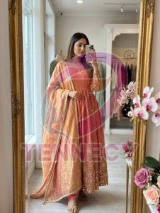 Pink Fendy Silk Anarkali Gown Set