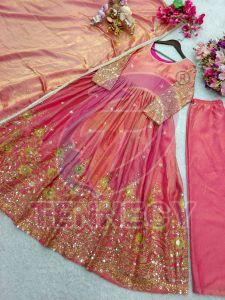 Pink Fendy Silk Anarkali Gown Set