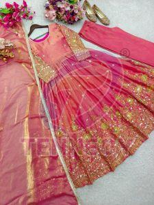 Pink Fendy Silk Anarkali Gown Set