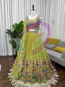 Pista Green Organza Silk Lehenga Set