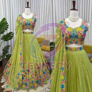 Pista Green Organza Silk Lehenga Set