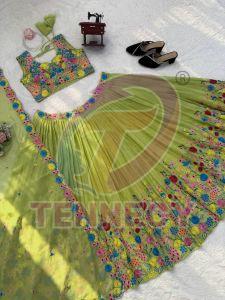 Pista Green Organza Silk Lehenga Set