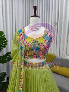 Pista Green Organza Silk Lehenga Set