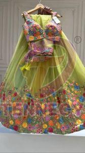 Pista Green Organza Silk Lehenga Set