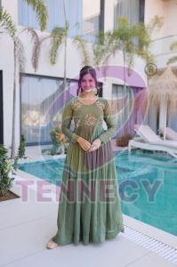 Premium Silver Crunchy Long Gown Set