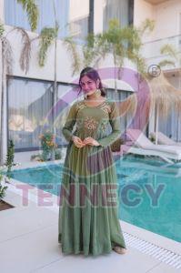 Premium Silver Crunchy Long Gown Set
