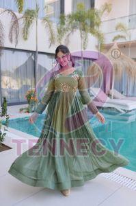 Premium Silver Crunchy Long Gown Set