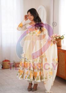 Printed Organza Silk Anarkali Set