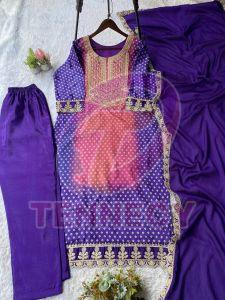 Purple Bandhani Printed Kurta Set