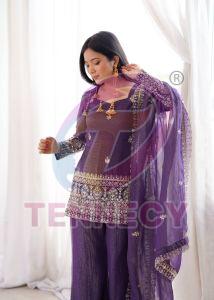 Purple Crunchy Silk Bell Bottom Suit Set