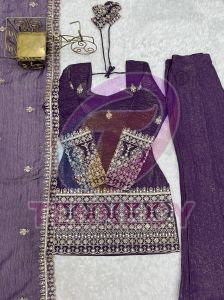 Purple Crunchy Silk Bell Bottom Suit Set