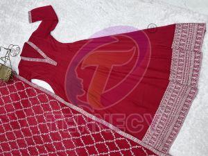 Red Banarasi Jacquard Anarkali Set