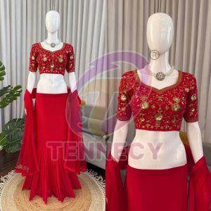 Red Faux Georgette Lehenga Choli Set