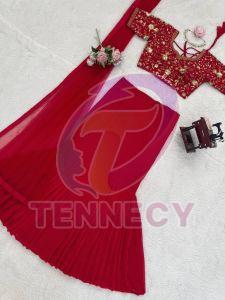 Red Faux Georgette Lehenga Choli Set