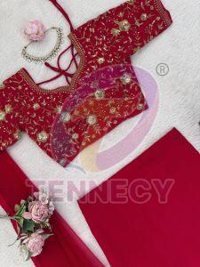 Red Faux Georgette Lehenga Choli Set