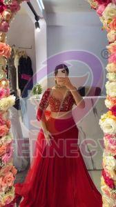 Red Faux Georgette Lehenga Choli Set