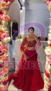 Red Faux Georgette Lehenga Choli Set