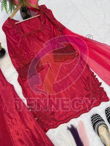 Red Heavy Crepe Silk Sharara Set
