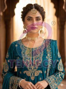 Roman Cording Sequins Embroidered Palazzo Suit Set