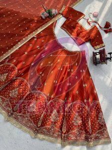 Rust Orange Krishma Silk Lehenga Set