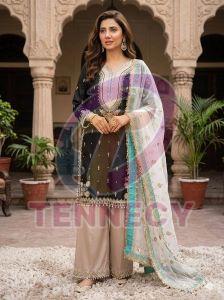 Sequins Embroidered Top Palazzo Dupatta Set