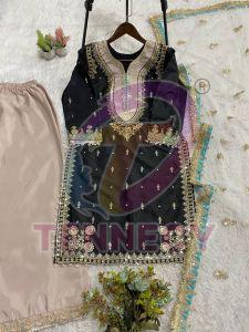Sequins Embroidered Top Palazzo Dupatta Set