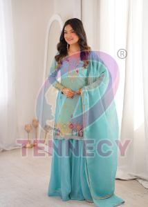Sky Blue Crunchy Silk Sharara Set