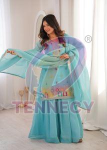 Sky Blue Crunchy Silk Sharara Set