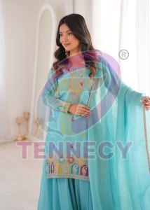 Sky Blue Crunchy Silk Sharara Set