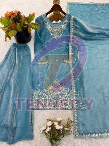 Sky Blue Fendy Silk Palazzo Set