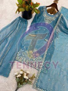Sky Blue Fendy Silk Palazzo Set