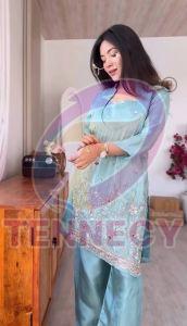 Sky Blue Glass Roman Kurta Pant Set