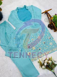 Sky Blue Glass Roman Kurta Pant Set