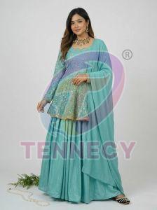 Turquoise Blue Fancy Silk Lehenga Set