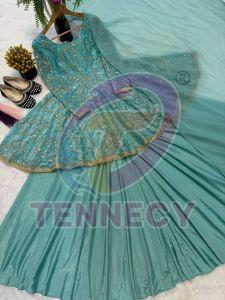 Turquoise Blue Fancy Silk Lehenga Set