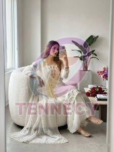 White Crunchy Silk Top Palazzo Dupatta Set