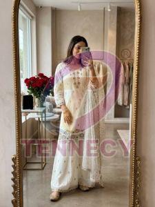 White Crunchy Silk Top Palazzo Dupatta Set