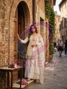 White Crunchy Silk Top Palazzo Dupatta Set