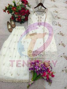 White Crunchy Silk Top Palazzo Dupatta Set