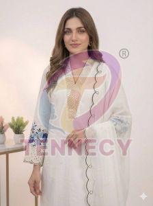 White Embroidered Mal Chanderi Suit Set