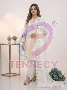 White Embroidered Mal Chanderi Suit Set