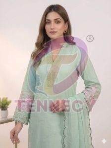 White Embroidered Mal Chanderi Suit Set