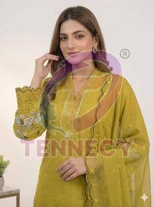 White Embroidered Mal Chanderi Suit Set
