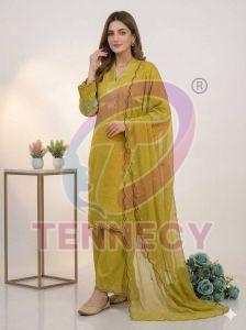 White Embroidered Mal Chanderi Suit Set