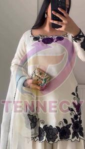 White Fendy Silk Party Suit Set