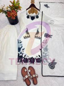 White Fendy Silk Party Suit Set