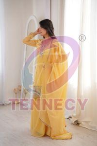 Yellow Embroidered Crunchy Silk Sharara Set