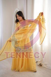 Yellow Embroidered Crunchy Silk Sharara Set