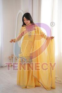 Yellow Embroidered Crunchy Silk Sharara Set