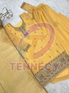 Yellow Embroidered Crunchy Silk Sharara Set